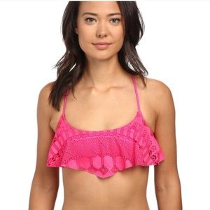 Volcom Surfeza Ballet Bikini Top Criss Cross Straps Hot Pink Crochet Large NWT